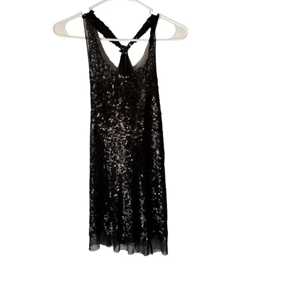 Wildcat Black Sequin Tank Top L‎ Y2K Fairy Grunge Mesh Going Out Top